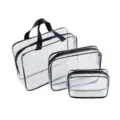 Klares Reise Kulturtasche Set Wasserdichte Transparente Kosmetiktasche 3 Stücke - 3er-Set (S, M, L) / Schwarz
