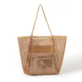 Gran bolso de mano de malla casual, bolso de hombro transpirable para playa, compras y viaje. - Café