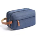 Waterdichte reistoilettas voor heren, blauwe cosmetica-organizer met handig lederen handvat. - Marineblauw