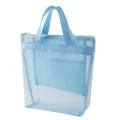 Light blue mesh tote bag with zipper, versatile beach bag, student book storage bag. - One Size / Light Blue