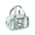 Borsa cosmetica trasparente verde con simpatico stampa panda, astuccio da toeletta doppio. - Taglia S / Verde