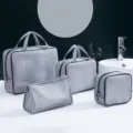 Graues wasserdichtes Netztaschen-Set, tragbare Kosmetiktaschen und Kulturbeutel für Reisen. - Große Handtasche (33.5*25.5*10 cm) / Schwarz