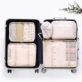 Juego de cubos de embalaje de viaje organizadores de maleta bolsas beige para ordenar ropa. - Blanco Roto