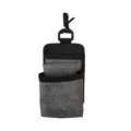 Detail view of gray fabric car vent storage bag with multi pockets and hanging hook. - Gray
