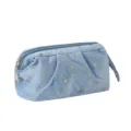 Blue velvet cosmetic bag with gold stars, portable zipper makeup pouch for women and travel. - Steel Frame Bag / Blue