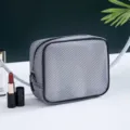 Bolsa de cosméticos de rejilla gris, neceser impermeable con cierre de cremallera portátil. - Bolsa Cuadrada Pequeña Sin Asa (18.5x15x7cm) / Negro