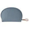Blaues halbrundes Kosmetiktäschchen wasserdichte Make-up-Tasche mit braunem Lederzipper - Grau