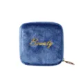 Sac à cosmétiques en velours bleu portable mini pochette de rangement bijoux broderie or. - Bleu