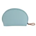 Hellblaue halbrunde Kosmetiktasche, wasserdichte Make-up Tasche für Reise mit Lederlasche. - Hellblau