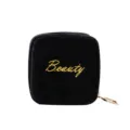 Petite pochette à bijoux en velours noir sac de cosmétiques portable avec broderie dorée. - Noir