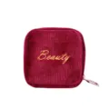 Mini trousse cosmetique en velours rouge avec broderie doree, etui portable pour bague. - Bordeaux