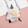 Artificial white rose flower head for wedding decoration, DIY silk floral photography props. - White