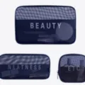 Set di beauty case in rete portatile, organizzatore di viaggio trucco multifunzionale. - Taglia S / Blu navy con stampa