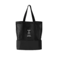 Black mesh beach tote bag with cooler compartment portable picnic travel storage handbag - Black