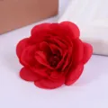 Close up of red artificial rose flower head detail, soft fabric material for home decor. - Style 2