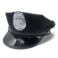 Gorra de disfraz de policía negra con insignia plateada, ideal para fiestas y exterior. - Talla única / Insignia de águila negra