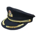 Gorra de marinero de algodón negro con bordado dorado corona ancla y visera de trigo. - Ajustable (Adulto 58 cm) / Negro