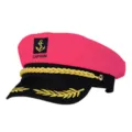 Chapeau de capitaine rose et noir avec broderie dorée et badge d'ancre pour fête et cosplay. - Chapeaux de marin rose vif