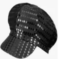 Sombrero octogonal negro con lentejuelas, gorra vintage anos 70 80 de discoteca para fiesta Halloween. - Negro Lentejuelas