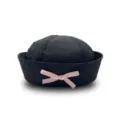 Gorra de marinero negra con lazo de terciopelo rosa dulce, sombrero JK para mujer SKU. - Talla única / Negro