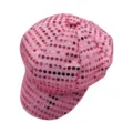 Gorra newsboy rosa con lentejuelas vintage disco sombrero octogonal accesorio de fiesta. - Lentejuelas Rosadas