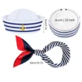 Blau-weiße gestreifte Matrosenmütze und rotes Seidentuch Set für Party Kostüm Verkleidung. - Blau gestreiftes Halstuch-Set (56 cm Kopfumfang)