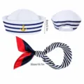 Matrosenhut und gestreiftes Tuch Set, klassisches blau-weisses Kostuem Zubehoer für Party. - Verstellbares blau gestreiftes Halstuch-Set
