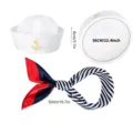 Blau weisses gestreiftes Matrosen Kapitaen Hut und Tuch Set fuer Party Verkleidung. - Besticktes schlichtes Hut- & Halstuch-Set (56 cm)