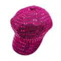 Gorra de visera con lentejuelas fucsia 70s 80s disco retro octogonal accesorio de fiesta - Brillo Rojo Rosa