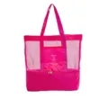 Pink mesh beach bag with dual compartment, large travel picnic tote bag and thermal bento bag - Rose Red