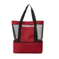 Red mesh beach bag with cooler compartment, large thermal picnic tote for swimming. - Thickened No-Logo Wine Red