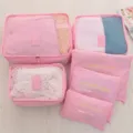 Rosa Reise Organizer Set mit 6 Stueck Packtaschen und Waeschebeutel fuer Urlaub. - Rosa