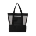 Black mesh beach bag with cooler bottom compartment, large capacity tote bag for travel swimming. - Thickened No-Logo Black