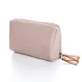 Sac de cosmétique rose en nylon portable avec doubles fermetures éclair pour voyage. - Blanc Cassé