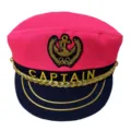 Sombrero marinero rosa de poliéster, gorra de capitán con bordado de ancla dorada y visera elegante. - Adulto 58cm Ajustable / Gorro de capitán rosa