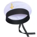 Sombrero de marinero clásico blanco y negro con ancla dorada y cintas largas para fiestas. - Negro