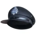 Gorra de policía negra sombrero de disfraz con insignia plateada y visera de charol. - Talla única / Negro