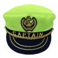 Detalle de gorra de capitán verde neón y azul marino, logotipo de ancla bordado, accesorio de disfraz - Adulto 58cm Ajustable / Gorro de capitán verde