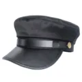 Gorra militar negra elegante con visera de cuero y botón dorado para mujeres diario uso. - Estilo de Punto