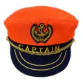 Gorra de capitán naranja y azul con logotipo de ancla bordado y texto para fiesta de disfraces. - Adulto 58cm Ajustable / Gorro de capitán naranja