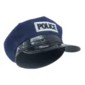 Chapeau de costume de police bleu avec visière en cuir verni et badge brodé clair. - Taille unique / Bleu Avec Imprimé Alphabet