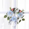 Artificial floral wreath with blue peonies and pink roses for door hanging and home decoration. - Style 1 / 15cm Rattan Ring