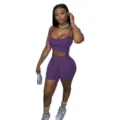 Donne Estate Viola Crop Top E Shorts Due Pezzi Set Casual Sexy Allenamento Outfit - Taglia S / Top E Pantaloni / Viola