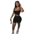 Set Nero Due Pezzi Top Corto E Pantaloncini Biker Estate Donna Abbigliamento Casual - Nero