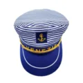 Gorra de marinero a rayas azules y blancas con insignia de ancla dorada y cordón Venezia. - Rayas