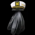 Gorro de capitán de novia con velo sombrero de marinero blanco despedida de soltera boda - Circunferencia Cabeza Adulto 58cm / Gorra de marinero (con velo)