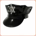 Casquette de police en cuir synthétique noir accessoire de costume adulte pour spectacle de cosplay - Noir