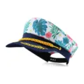 Gorra de capitán de yate con estampado floral tropical y cuerda dorada trenzada para fiesta. - Estampado sobre fondo blanco sin marca