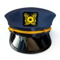 Gorra de capitán de marino azul oscuro para adultos con bordado de ancla y visera brillante fiesta. - Azul marino