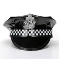 Gorra de policia de charol negro sombrero de disfraces para fiesta de Halloween nueva. - Ajustable / Cuadros en blanco y negro con logo PC